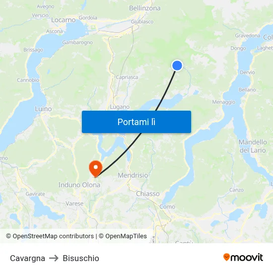 Cavargna to Bisuschio map