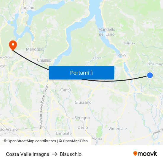 Costa Valle Imagna to Bisuschio map