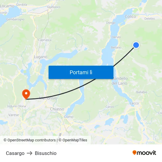 Casargo to Bisuschio map