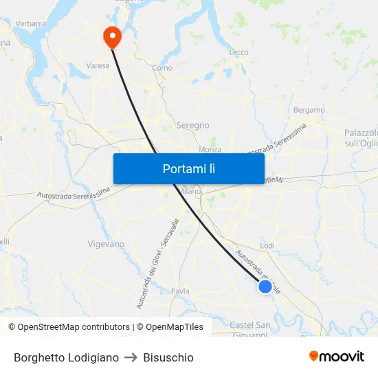 Borghetto Lodigiano to Bisuschio map