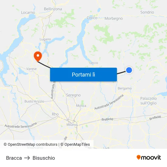 Bracca to Bisuschio map