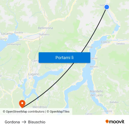 Gordona to Bisuschio map