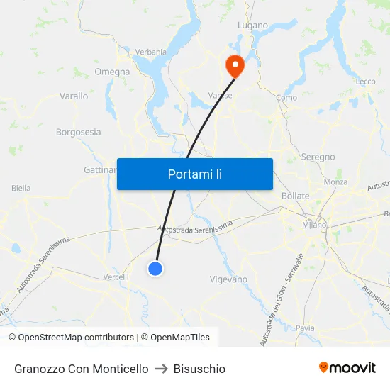 Granozzo Con Monticello to Bisuschio map