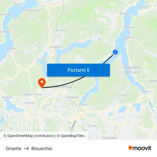 Griante to Bisuschio map