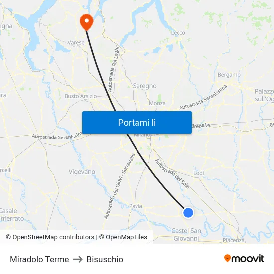 Miradolo Terme to Bisuschio map