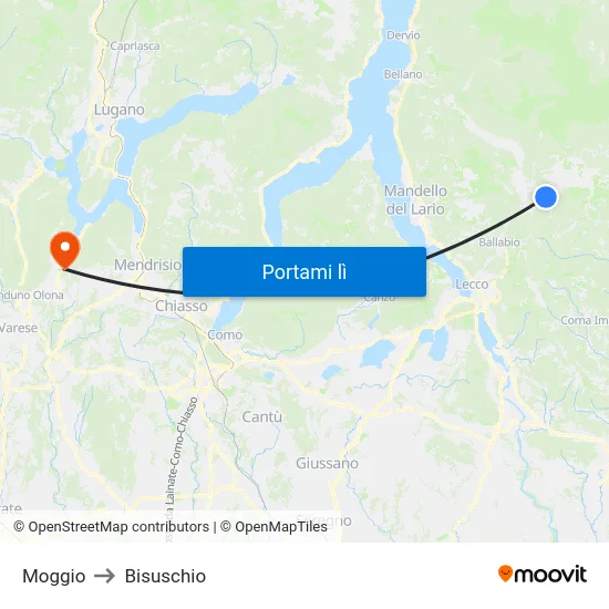 Moggio to Bisuschio map