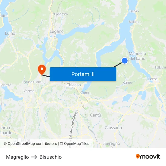 Magreglio to Bisuschio map