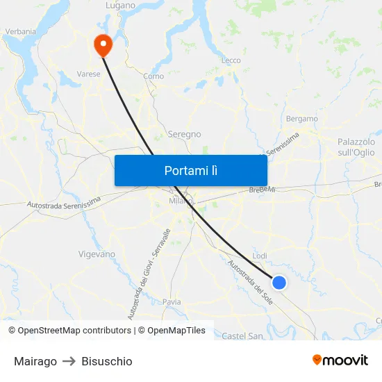 Mairago to Bisuschio map