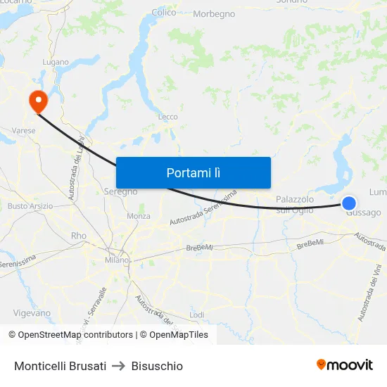 Monticelli Brusati to Bisuschio map