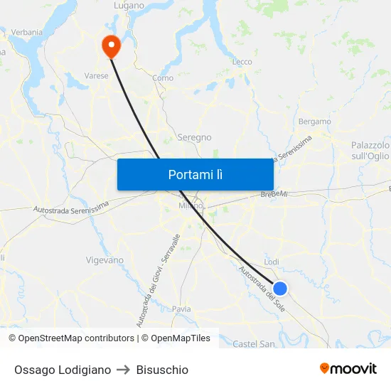 Ossago Lodigiano to Bisuschio map