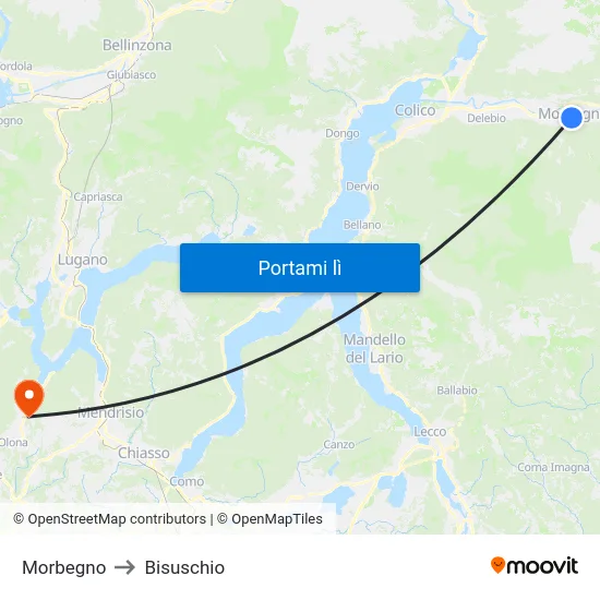 Morbegno to Bisuschio map