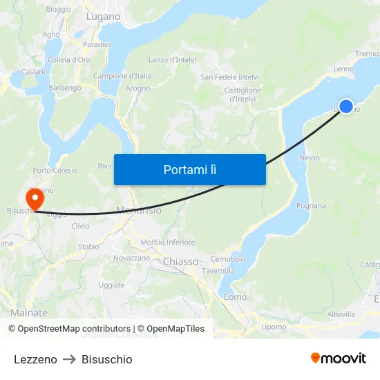 Lezzeno to Bisuschio map