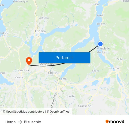 Lierna to Bisuschio map