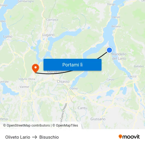 Oliveto Lario to Bisuschio map