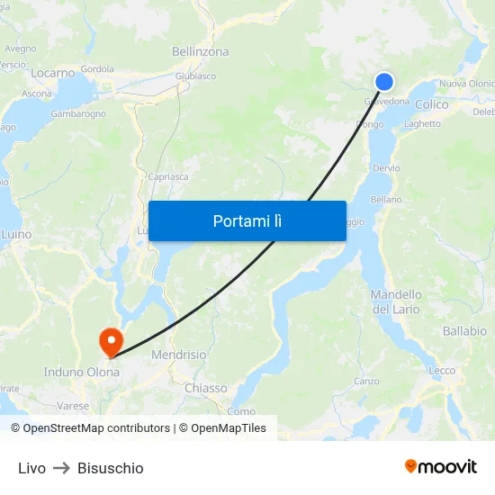 Livo to Bisuschio map