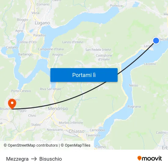 Mezzegra to Bisuschio map