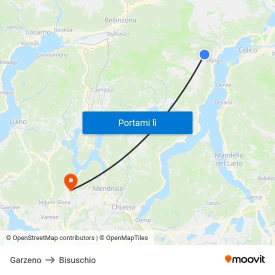 Garzeno to Bisuschio map