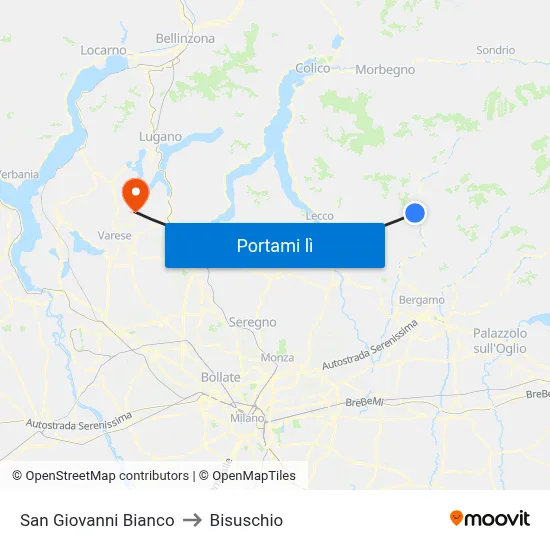 San Giovanni Bianco to Bisuschio map