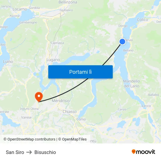 San Siro to Bisuschio map