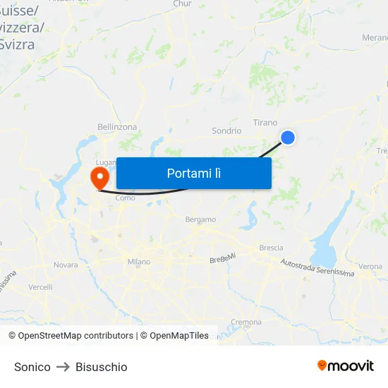 Sonico to Bisuschio map