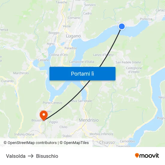 Valsolda to Bisuschio map