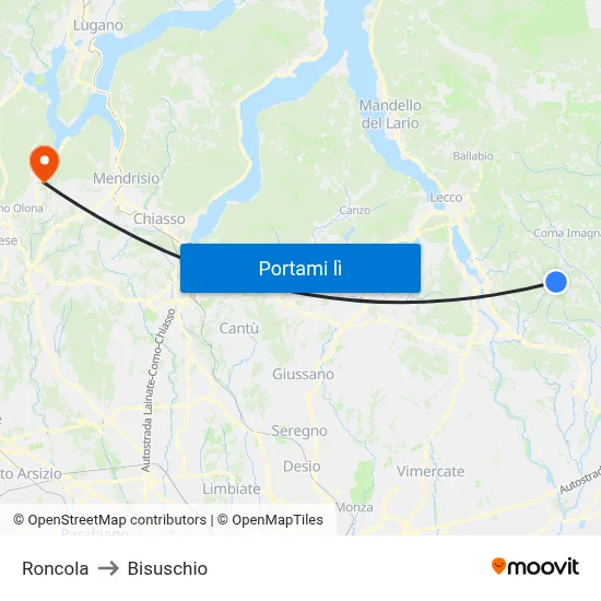 Roncola to Bisuschio map