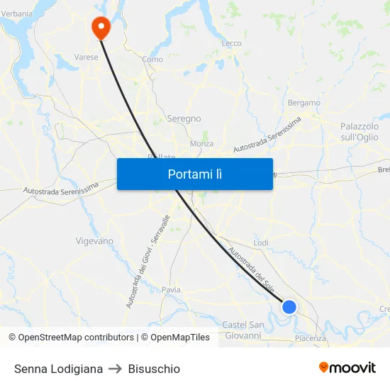 Senna Lodigiana to Bisuschio map