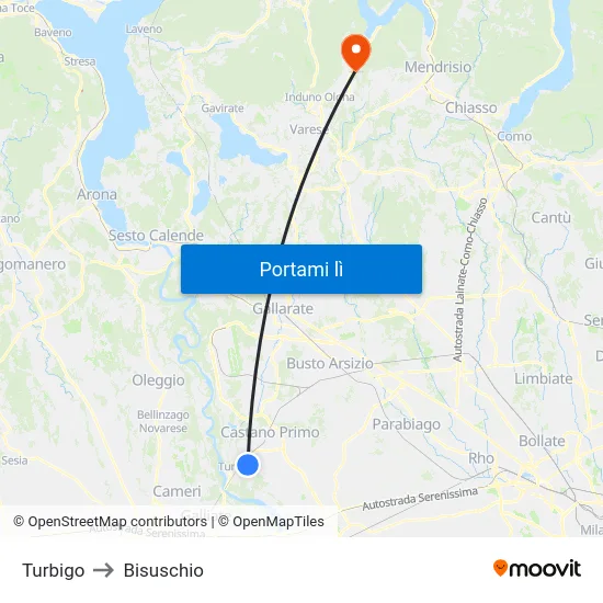 Turbigo to Bisuschio map