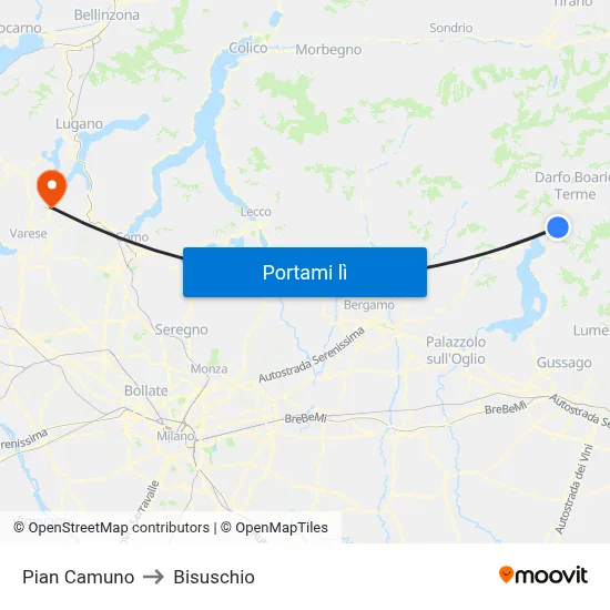 Pian Camuno to Bisuschio map