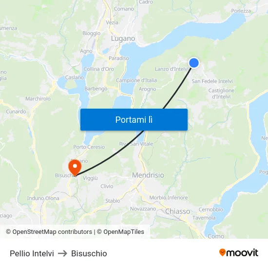Pellio Intelvi to Bisuschio map