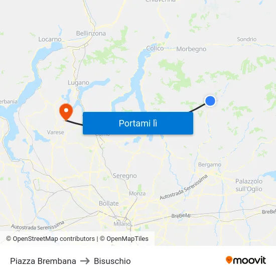 Piazza Brembana to Bisuschio map
