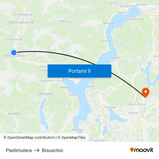 Piedimulera to Bisuschio map