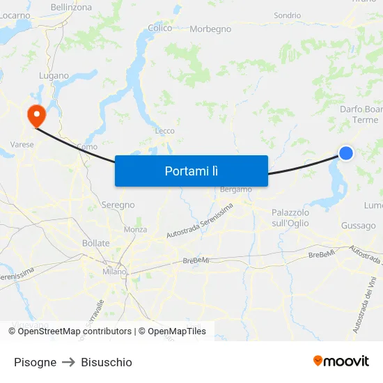 Pisogne to Bisuschio map