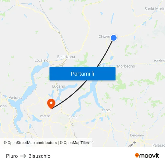 Piuro to Bisuschio map