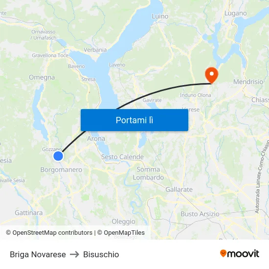 Briga Novarese to Bisuschio map