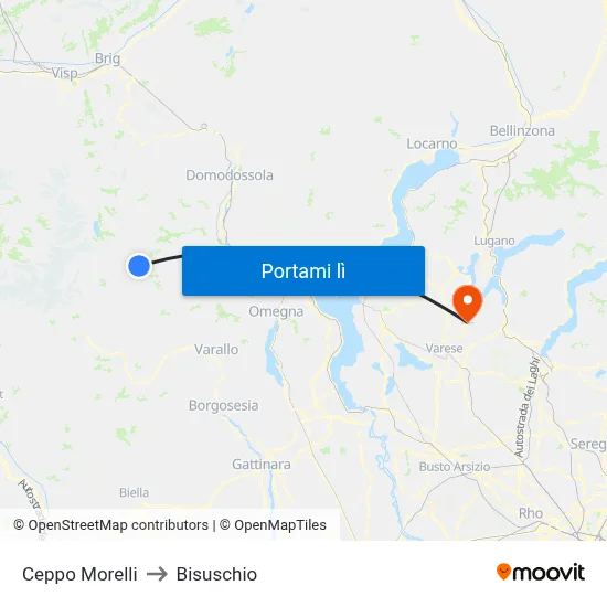 Ceppo Morelli to Bisuschio map