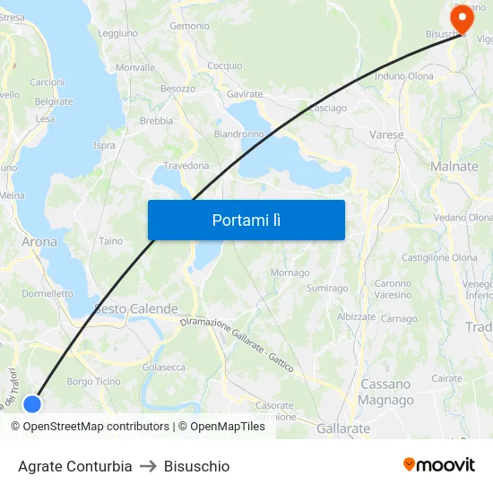Agrate Conturbia to Bisuschio map