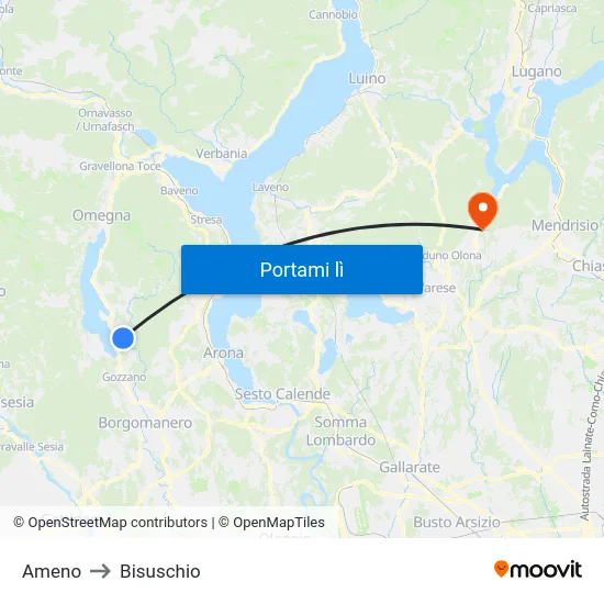 Ameno to Bisuschio map