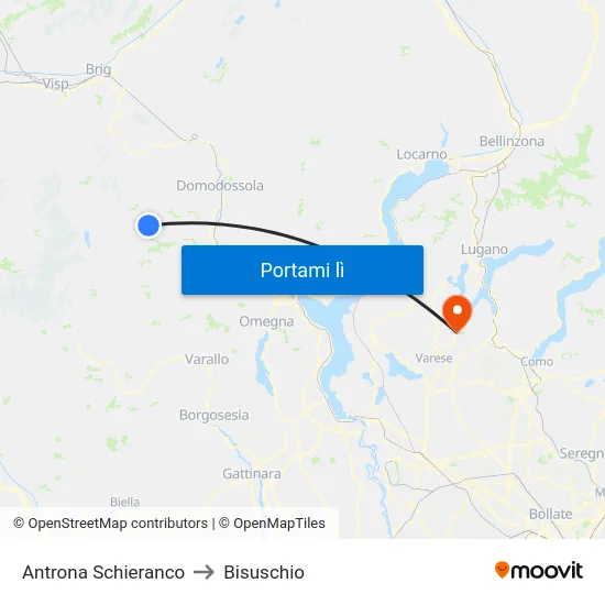 Antrona Schieranco to Bisuschio map