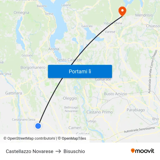 Castellazzo Novarese to Bisuschio map