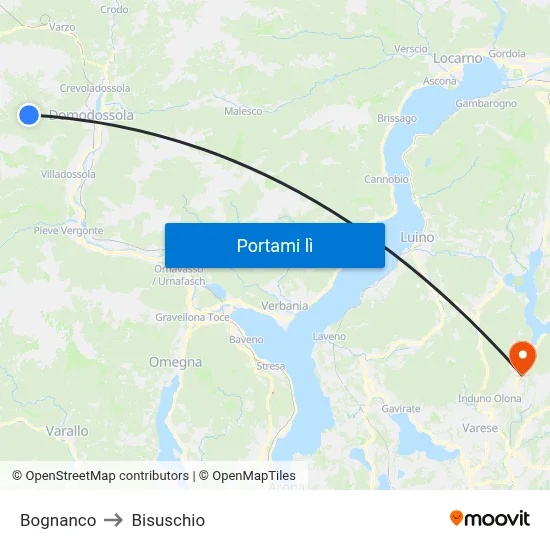 Bognanco to Bisuschio map