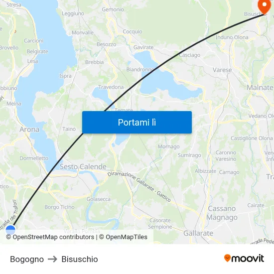 Bogogno to Bisuschio map