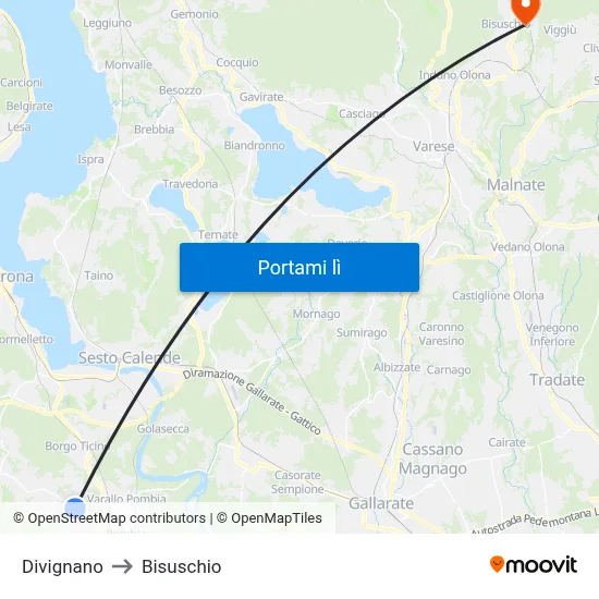 Divignano to Bisuschio map