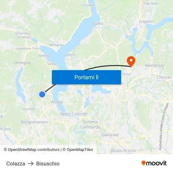 Colazza to Bisuschio map