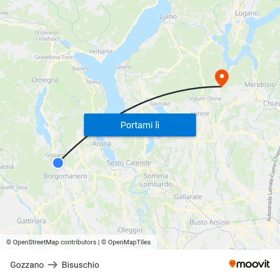 Gozzano to Bisuschio map