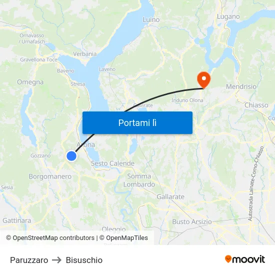 Paruzzaro to Bisuschio map