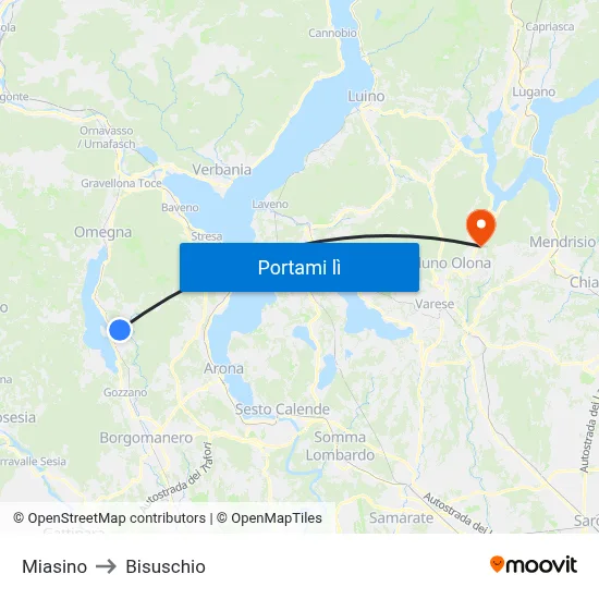 Miasino to Bisuschio map
