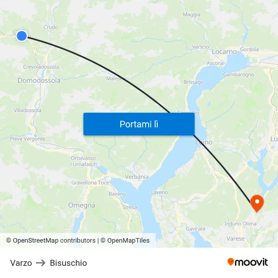 Varzo to Bisuschio map