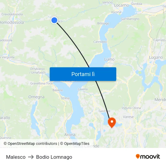 Malesco to Bodio Lomnago map