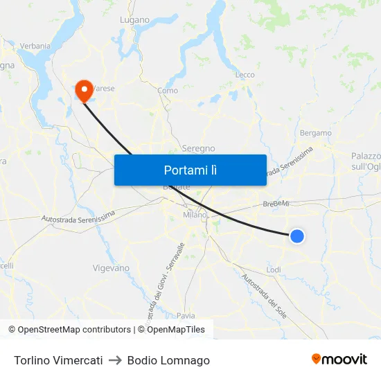 Torlino Vimercati to Bodio Lomnago map